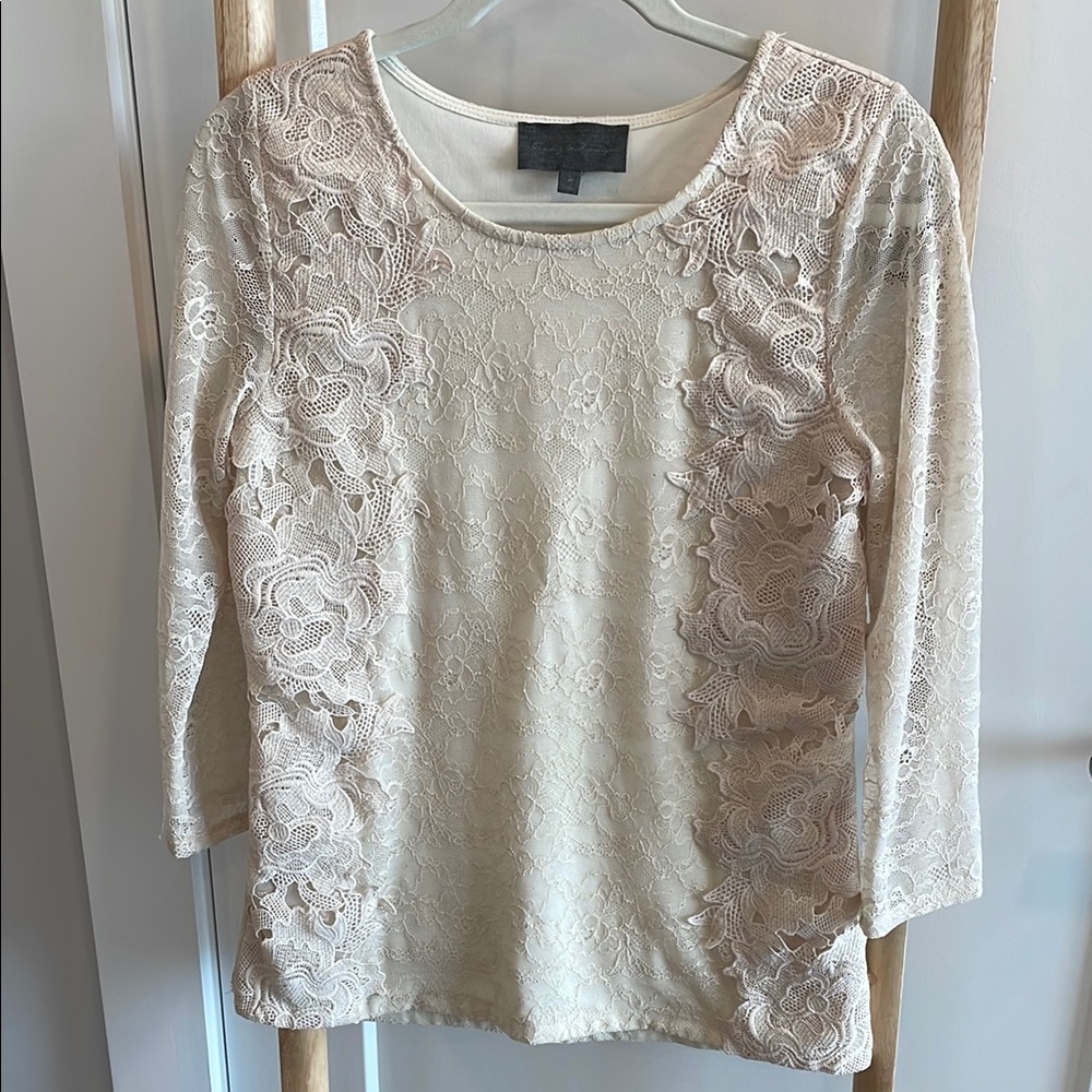 Anthropologie Ardith Lace 3/4 Sleeve Blouse by Sunday in Brooklyn